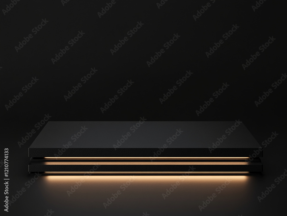 Poster modern black pedestal with ambient lighting for product display or showcase