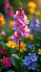 Fototapeta premium Blooming angelonia in a garden bed with other flowers, floral, mix, bloom