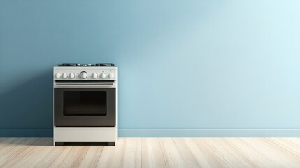 Obraz premium Modern white stove in minimalist kitchen, blue wall
