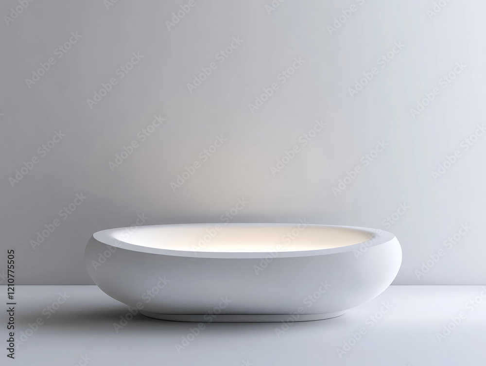 Poster elegant white rounded pedestal with subtle lighting for product display