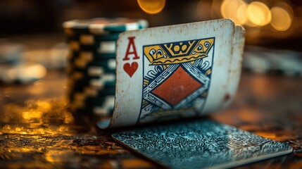 Playing cards and poker chips stacked in a cozy atmosphere during a game night