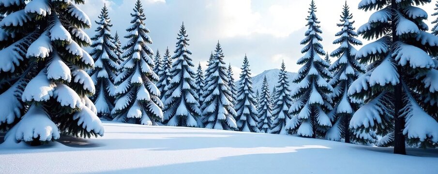 Dense forest of towering pine trees under blanket of snow, serene, trees, landscape - Powered by Adobe