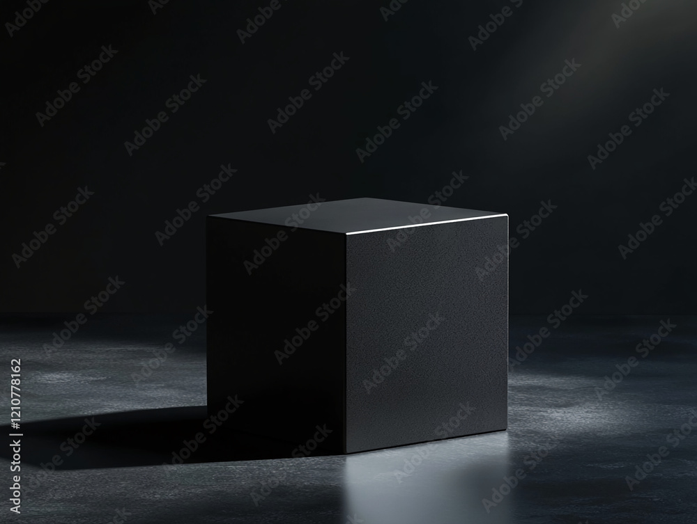 Poster modern black cube pedestal for display in minimalistic dark setting