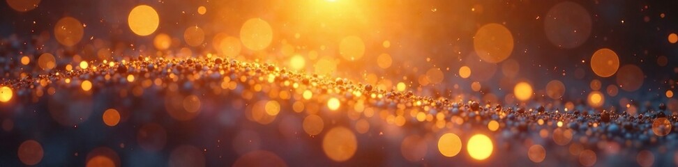 Iridescent golden light shimmers through a misty veil of glittering particles, golden light, ethereal