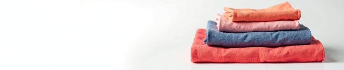 Freshly washed clothes folded on a white background, cleanliness, fabric folds, fabric