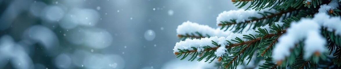 delicate snow-covered branches on a small fir tree, frosty, snowflake