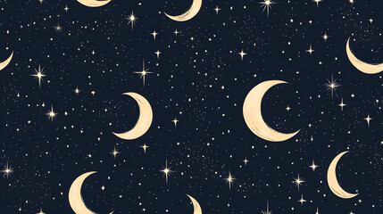 Naklejka premium Elegant pattern of twinkling stars and crescent shapes on navy