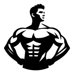 Black and white vector bodybuilder logo on a white background.