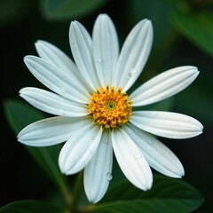 Obraz premium a single white flower with dew drops on its petals, droplets, morning