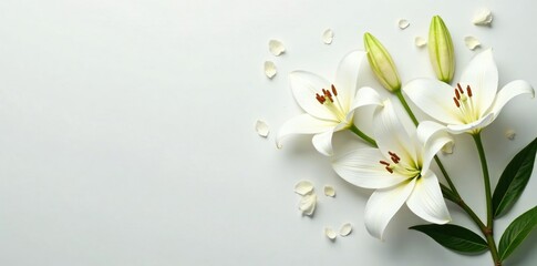 Obraz premium A sprinkling of white lily flowers adds elegance to the smooth surface, pure, clean, classic
