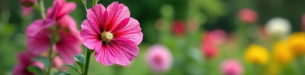 Hollyhock Althaea rosea in a garden with other flowers, hollyhock, rosea, plant