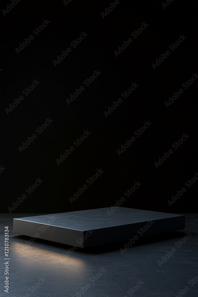 Poster Minimalist Black Podium with Subtle Lighting on Dark Background for Mockup Display