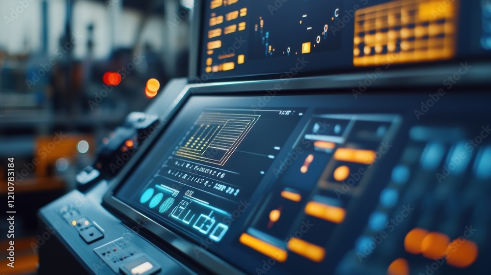 Aufkleber futuristic control panel displaying complex data and parameters, managing automated processes and op