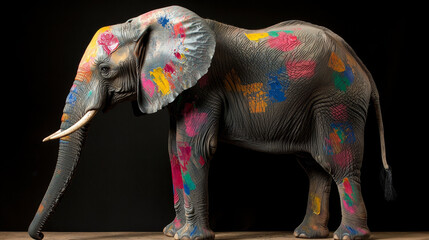 Obraz premium Painted Elephant: A vibrant splash of color on a majestic beast.