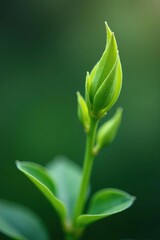 Obraz premium Delicate leaves unfurl from tiny green shoots, closeup, delicate, background