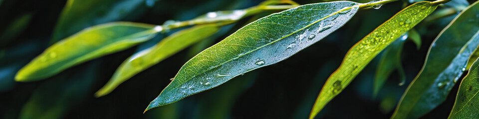 Obraz premium Dew-Covered Lanceolate Leaves