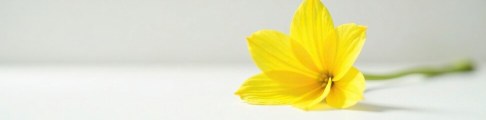 Obraz premium Bright yellow flower blooms solo on a clean white surface, bloom, color, nature