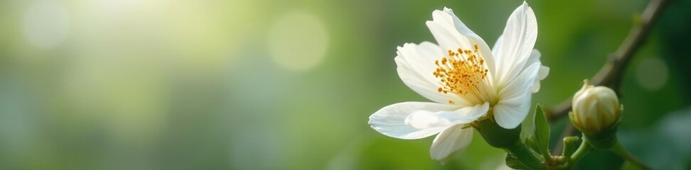 Fototapeta premium White petals unfolding from a sweet chestnut flower bud, white, blossoms