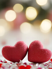 Fototapeta premium Romantic Sparkling Pink Heart Ornaments for Valentines Day Celebration : Generative AI