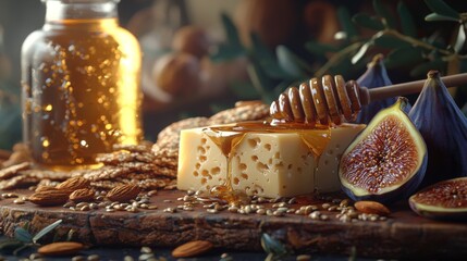 Highquality closeup photo of vegan charcuterie with honey styling
