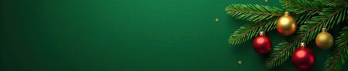 Obraz premium evergreen tree with ornaments on dark green background, Holiday Season, Dark Green Background