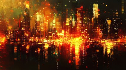 Obraz premium Modern abstract cityscape with glowing lights, futuristic and dynamic, highly detailed, vibrant and bright, clean dark background