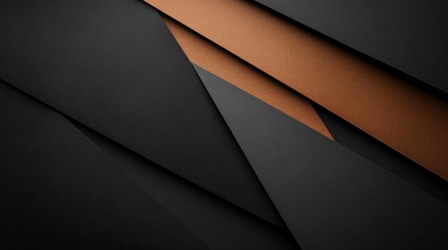 modern geometric background with layered paper textures in black and brown, high detail, sleek and elegant, contemporary and artistic, minimalistic design
