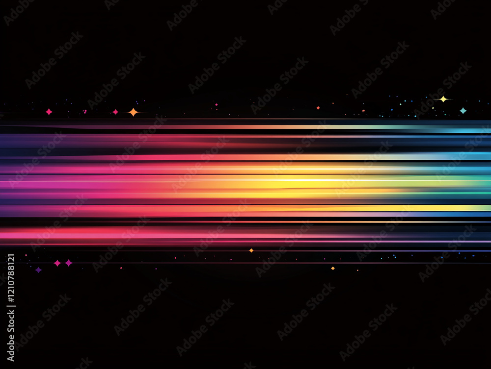Poster abstract light streaks in gradient colors on a black background for wallpaper or design
