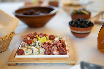 delicious snacks and drinks on the buffet table