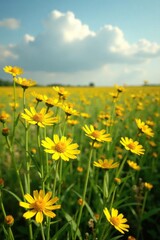 Field of yellow moonshine yarrow with wildflowers, arrangement, bouquet, field