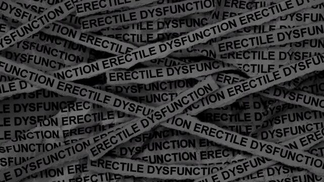 Strips of newspaper with the words Erectile Dysfunction typed on them. Black and white.