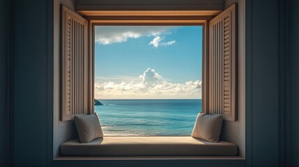 a window with a view of the ocean