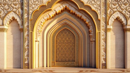 Obraz premium ornate mosque arch with intricate golden details, high detail, warm and inviting, festive and elegant, spiritual and decorative Ramadan theme