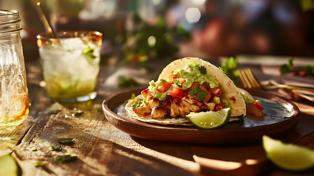 Mexican chicken taco with guacamole