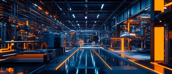 Obraz premium Advanced industrial facility showcasing seamless integration technology and nature