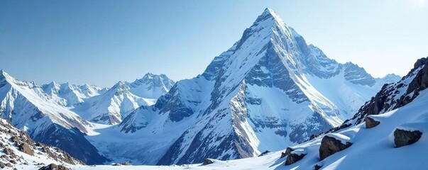 Frosty peak of Nanga Parbat mountain covered in snow and ice, winter, frozen, mountains