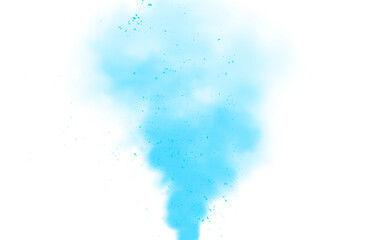 Magic sky blue smoke background. Fantastic sky blue smoke with glitters. Fog with tiny particles. Stardust vapors. Smog cloud on podium or stage. Fog vapor over ground or water surface, magic haze.
