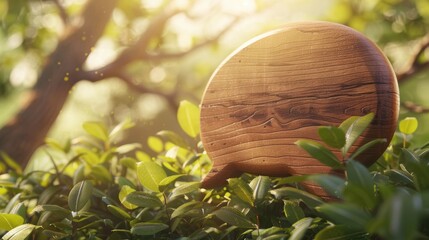 Wooden Speech Bubble in Sunlit Foliage - Nature-Inspired Design for Posters and Cards