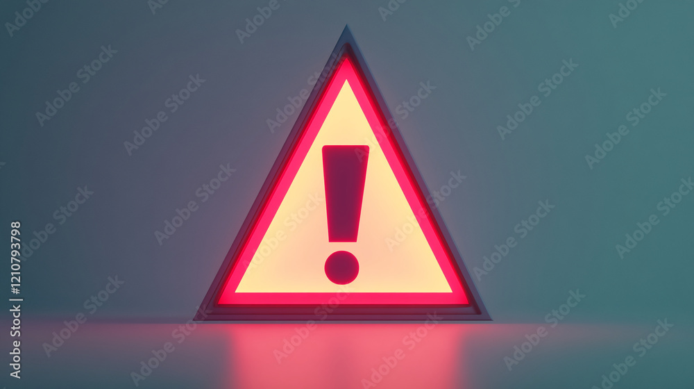 Fototapete glowing red exclamation mark warning triangle on minimalistic gradient background