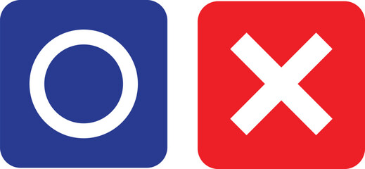 Circle and cross icons set. Icon set of red and  blue  rectangle. Correct and incorrect answers. Vectors.
