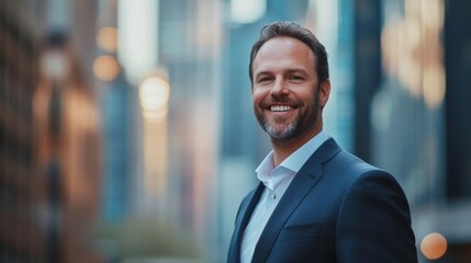 Fototapeta premium Successful Businessman in Cityscape - Portrait of Confidence and Achievement