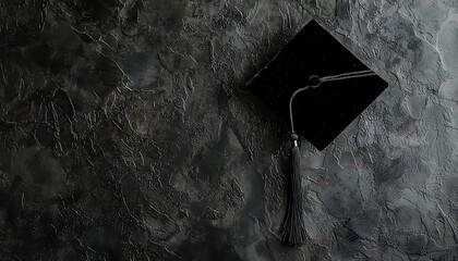 Black velvet graduation cap set against a textured background, representing academic milestones and success