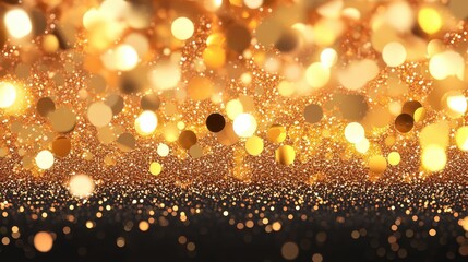 Shimmering Golden Bokeh Background with Sparkling Lights and Dark Base
