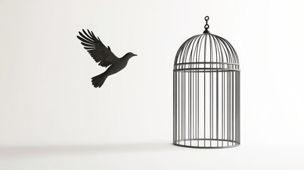 Fototapeta premium Bird Soars Beyond the Cage: Embracing Freedom and New Beginnings