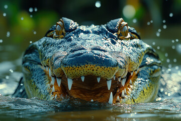 Fototapeta premium close-up of a crocodile's head in the water. 