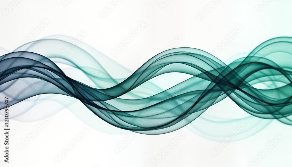 Poster abstract teal blue-green curved lines form dynamic wave pattern. modern technology network style. fl