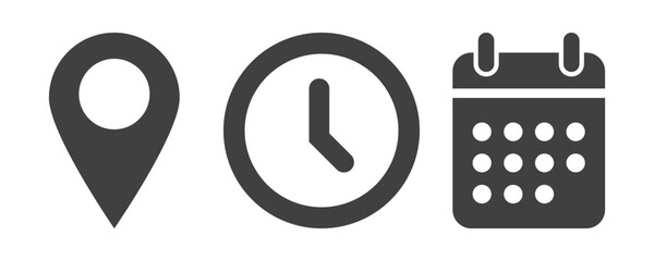 set of date place and time icons