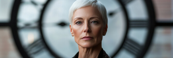 Mature middle aged elderly woman. Concept of women's reproductive health awareness, World menopause day, care and ageing