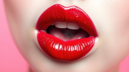 Obraz premium close up of lips with red lipstick