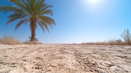 Desert road palm tree sunny day travel landscape